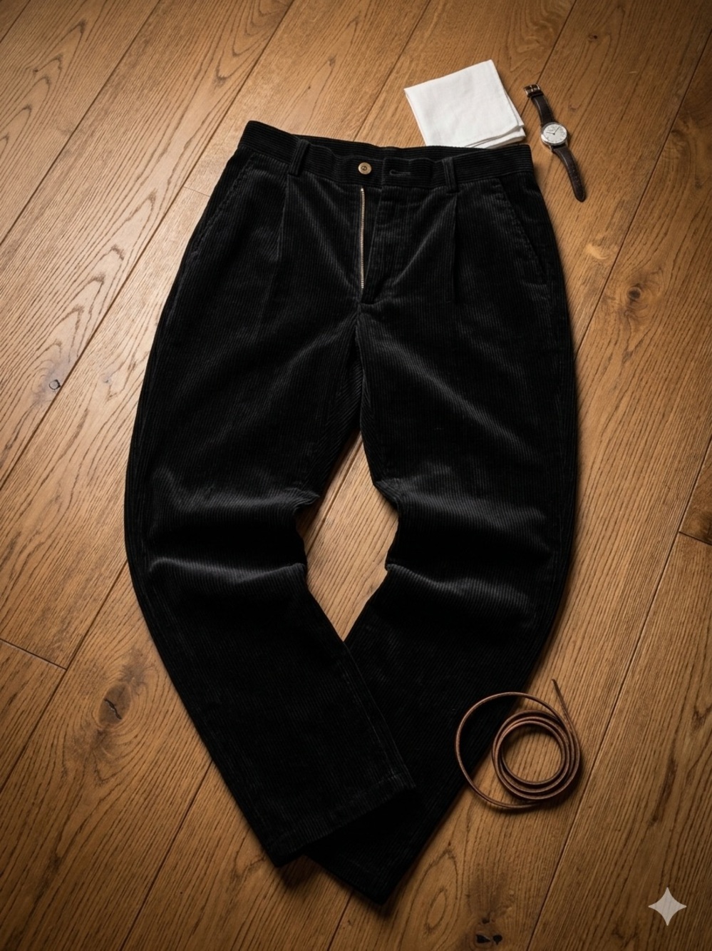 Men's Corduroy Trousers in Black 1970s